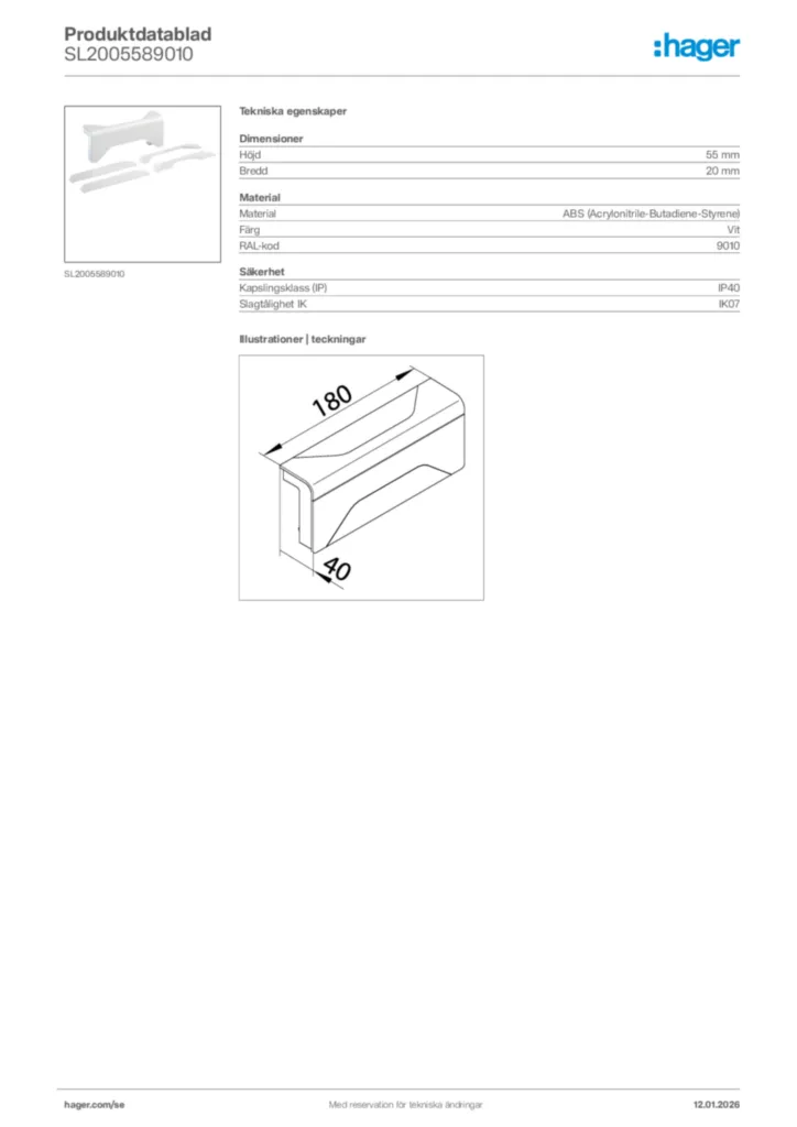 Bild Hager Produktdatablad SL2005589010 | Hager Sverige