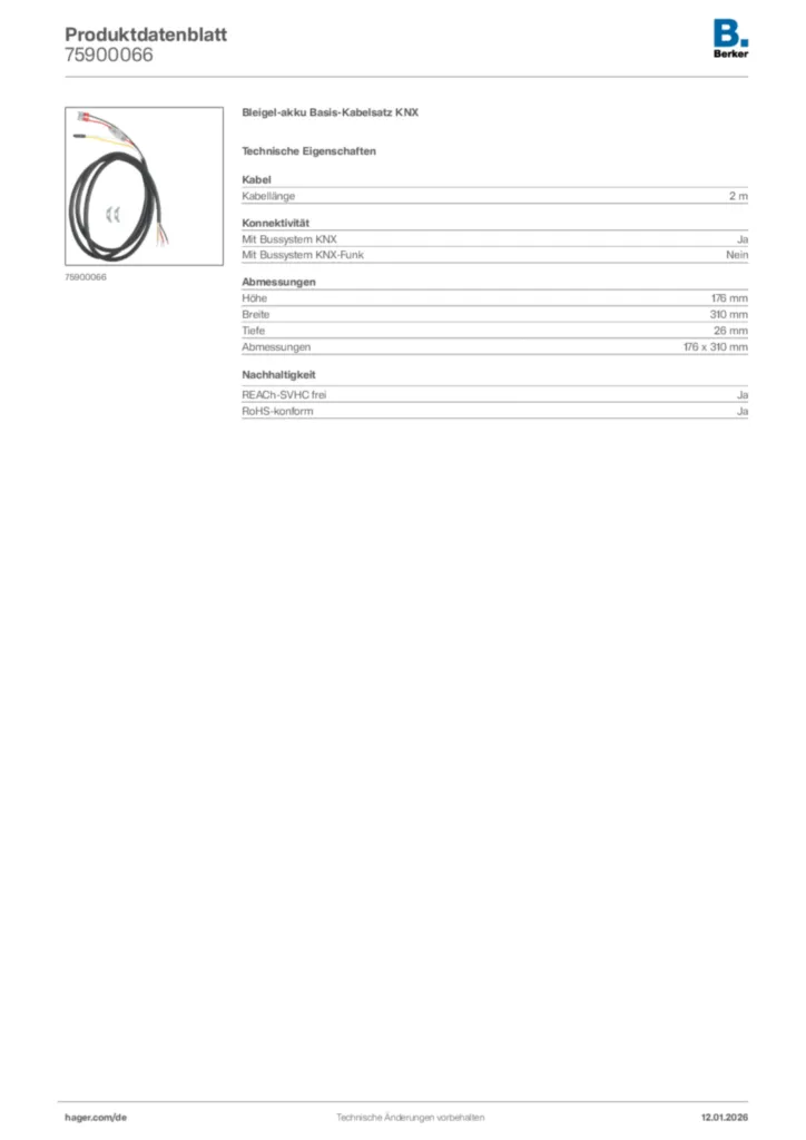Bild Berker Produktdatenblatt 75900066 | Hager Deutschland