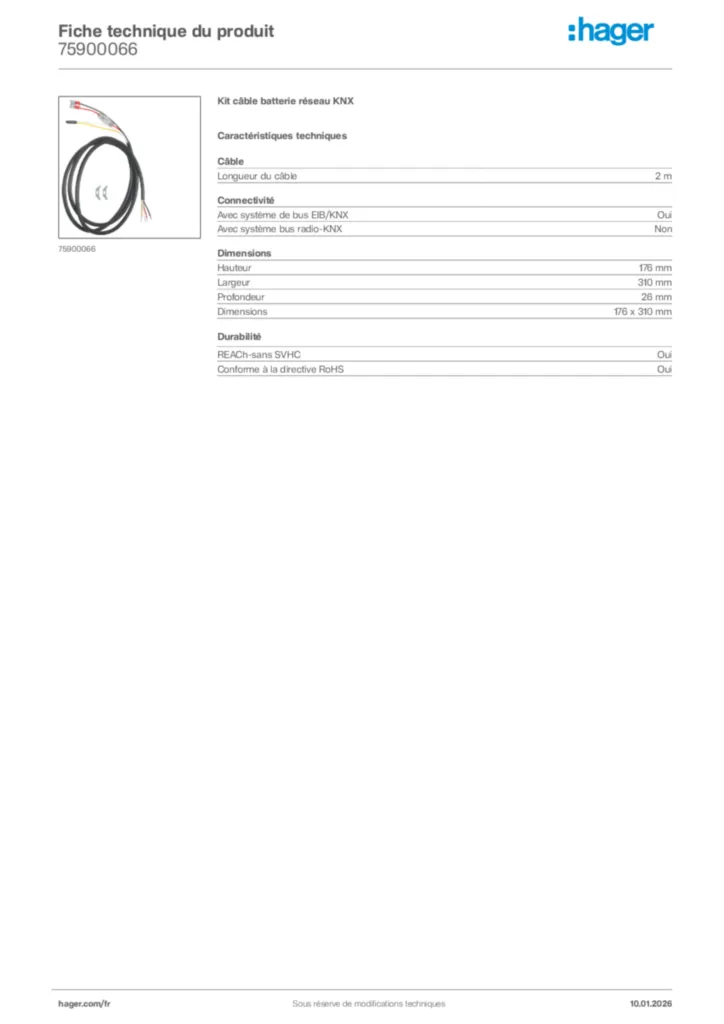 Image Hager Fiche technique du produit 75900066 | Hager France