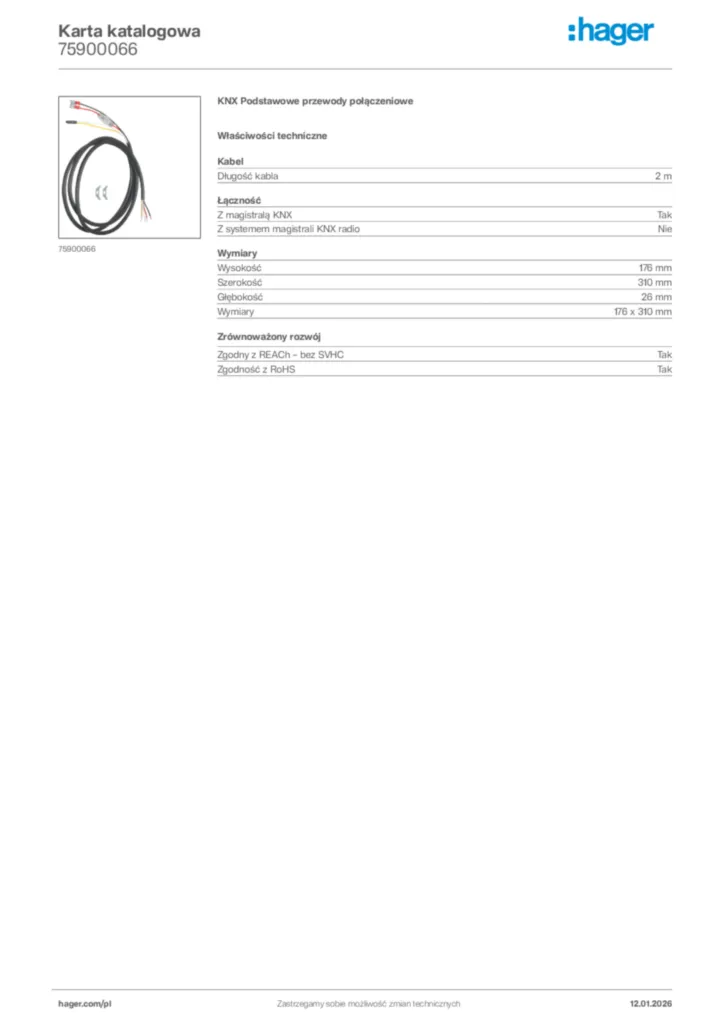 Zdjęcie Hager Karta katalogowa 75900066 | Hager Polska
