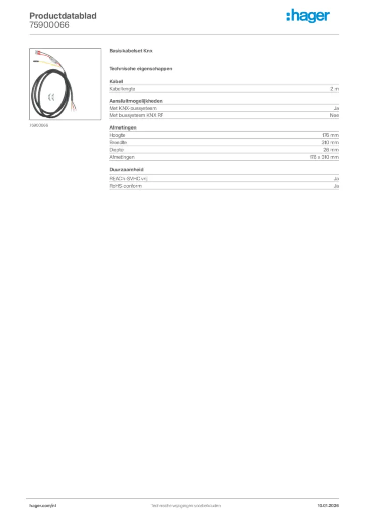 Afbeelding Hager Productdatablad 75900066 | Hager Nederland