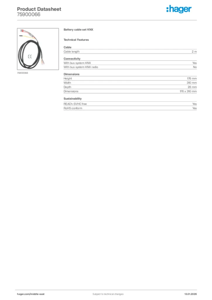 Image Hager Product data sheet 75900066  | Hager