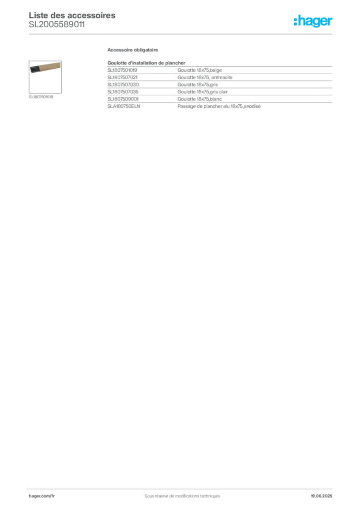 Image Hager Fiche technique du produit SL2005589011 | Hager France