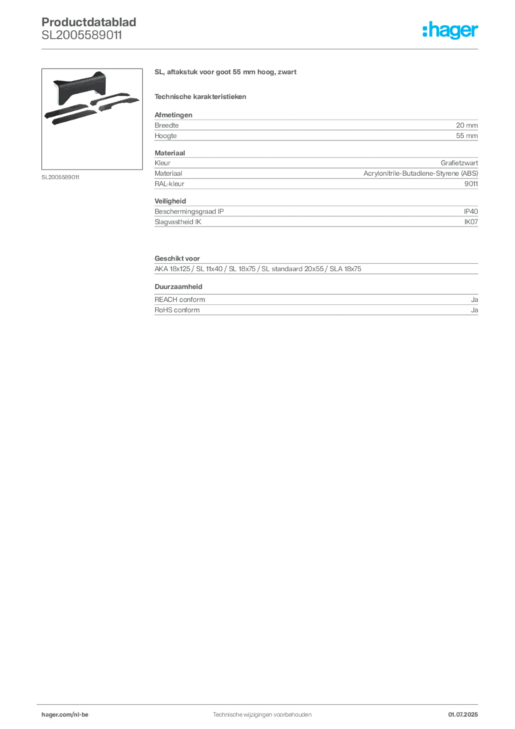 Afbeelding Hager Productdatablad SL2005589011 | Hager Belgium