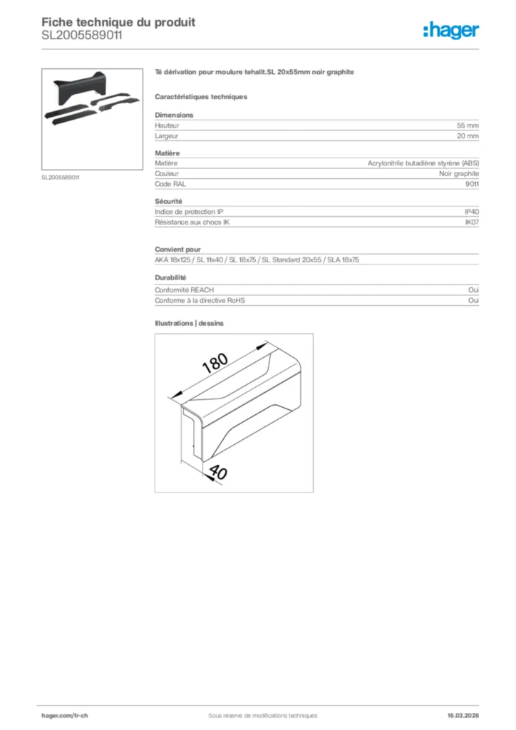 Image Hager Fiche technique du produit SL2005589011 | Hager Suisse
