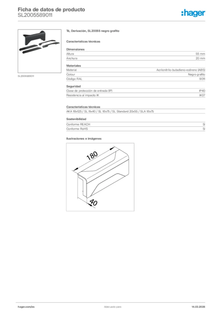 Imagen Hager Ficha de datos de producto SL2005589011 | Hager España