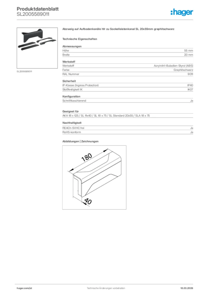 Bild Hager Produktdatenblatt SL2005589011 | Hager Deutschland
