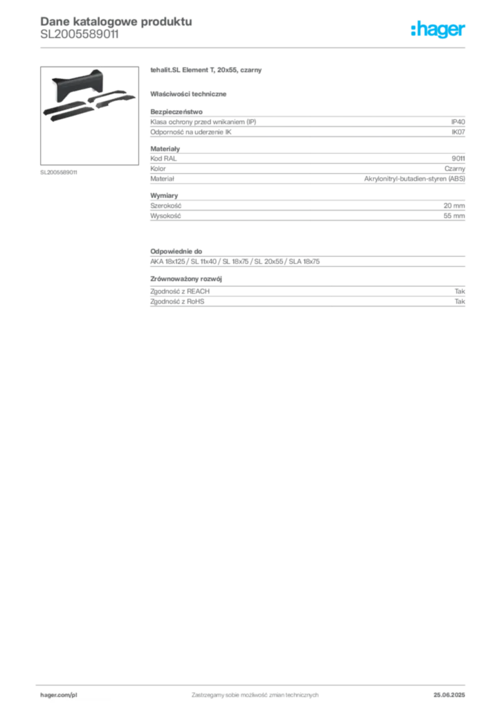 Zdjęcie Hager Dane katalogowe produktu SL2005589011 | Hager Polska