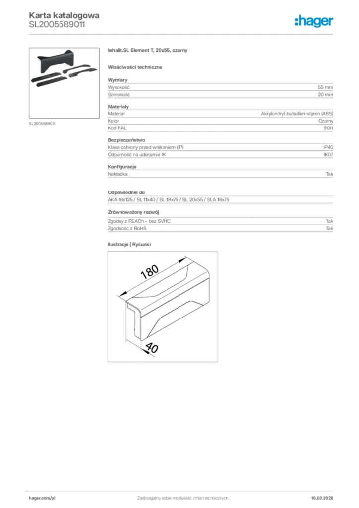 Zdjęcie Hager Karta katalogowa SL2005589011 | Hager Polska
