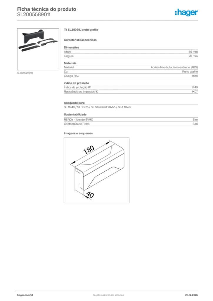 Imagem Hager Ficha técnica do produto SL2005589011 | Hager Portugal
