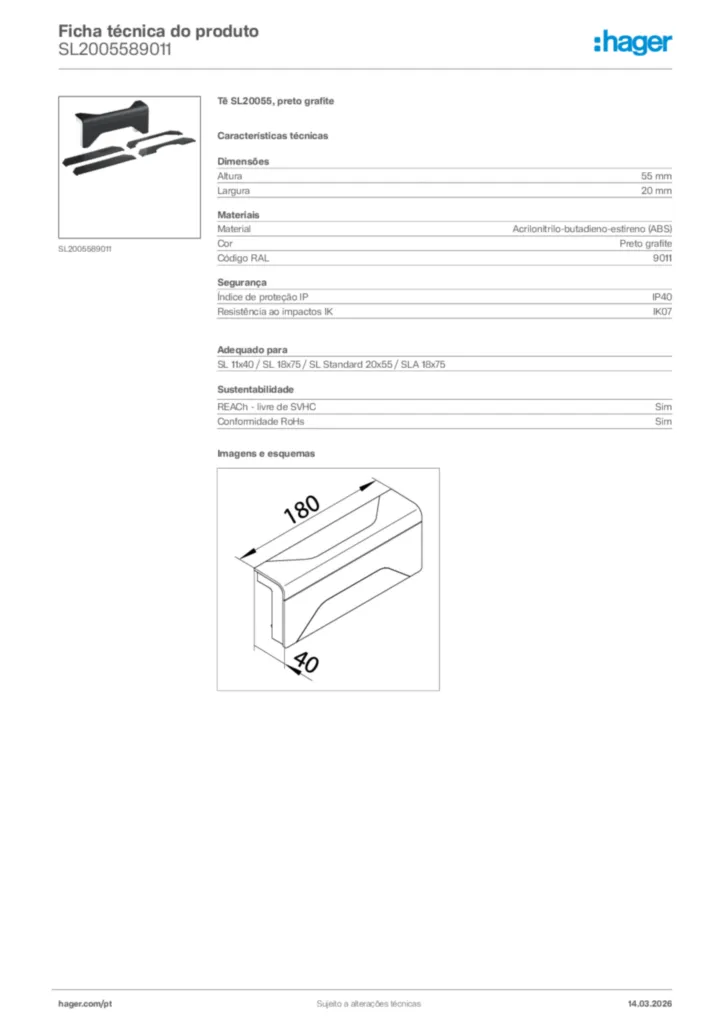 Imagem Hager Ficha técnica do produto SL2005589011 | Hager Portugal