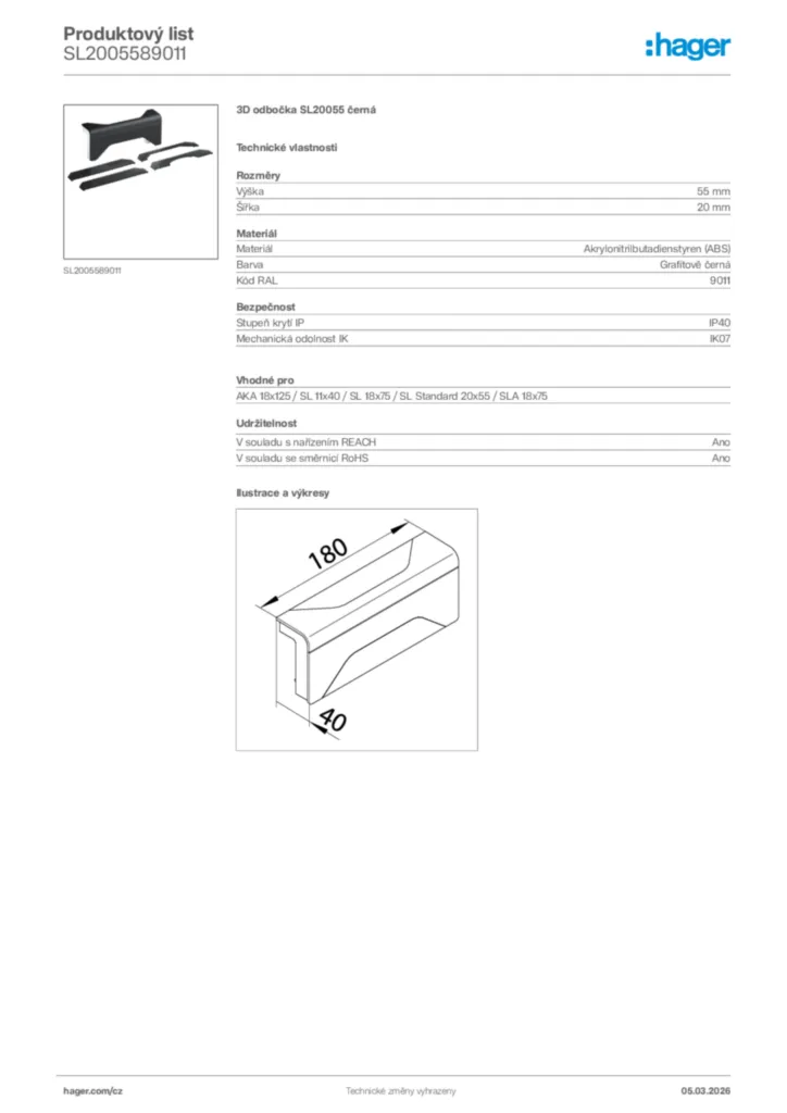 Obrázek Hager Product data sheet SL2005589011 | Hager