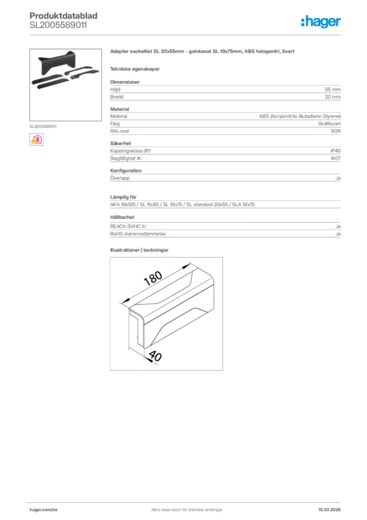 Bild Hager Produktdatablad SL2005589011 | Hager Sverige