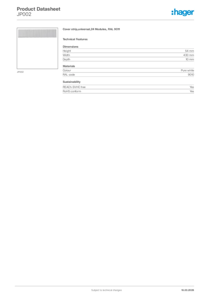Image Hager Product data sheet JP002  | Hager Africa