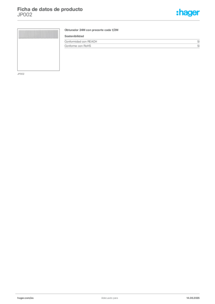 Imagen Hager Ficha de datos de producto JP002 | Hager España