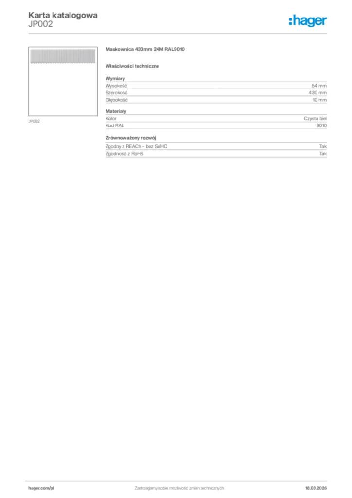 Zdjęcie Hager Karta katalogowa JP002 | Hager Polska