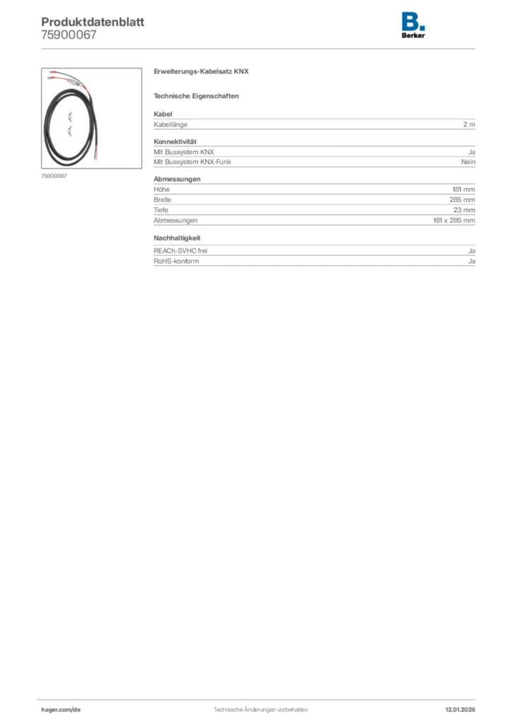 Bild Berker Produktdatenblatt 75900067 | Hager Deutschland