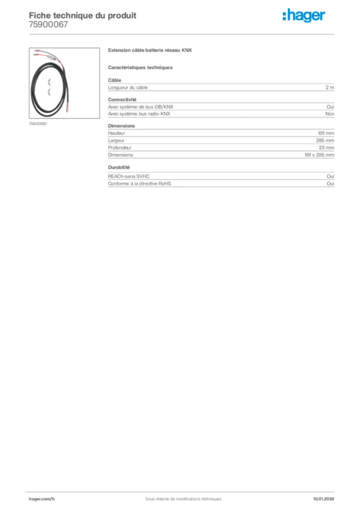 Image Hager Fiche technique du produit 75900067 | Hager France