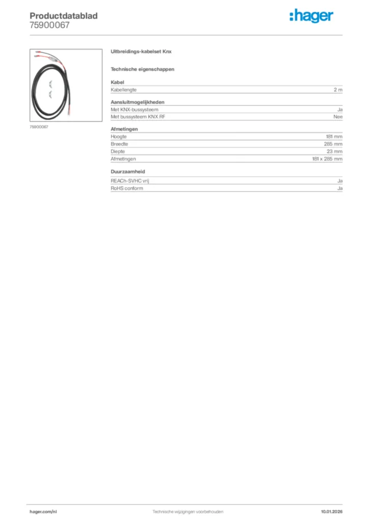 Afbeelding Hager Productdatablad 75900067 | Hager Nederland