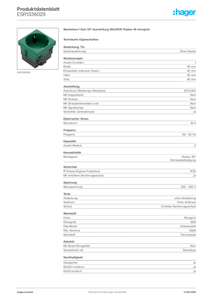 Bild Hager Produktdatenblatt ESR1336029 | Hager Deutschland