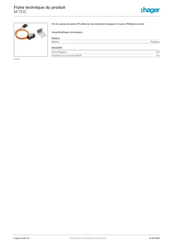 Image Hager Fiche technique du produit M-TEG | Hager Suisse