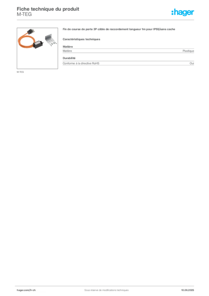 Image Hager Fiche technique du produit M-TEG | Hager Suisse