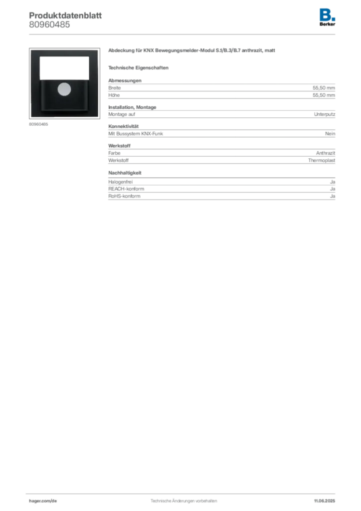 Berker Produktdatenblatt 80960485