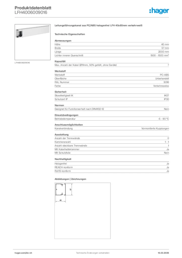 Bild Hager Produktdatenblatt LFH4006009016 | Hager Schweiz