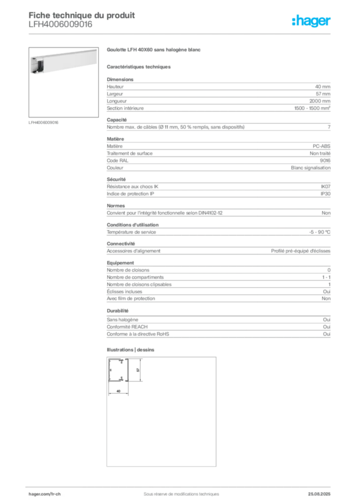 Image Hager Fiche technique du produit LFH4006009016 | Hager Suisse