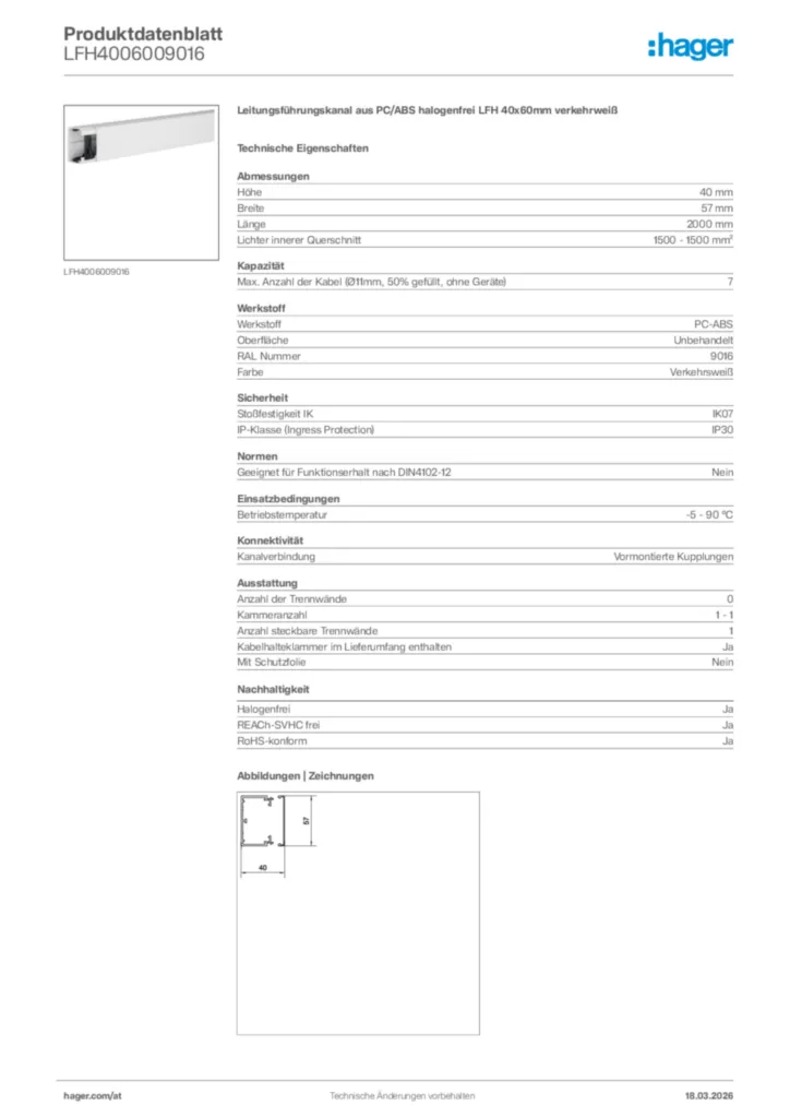 Bild Hager Produktdatenblatt LFH4006009016 | Hager Deutschland