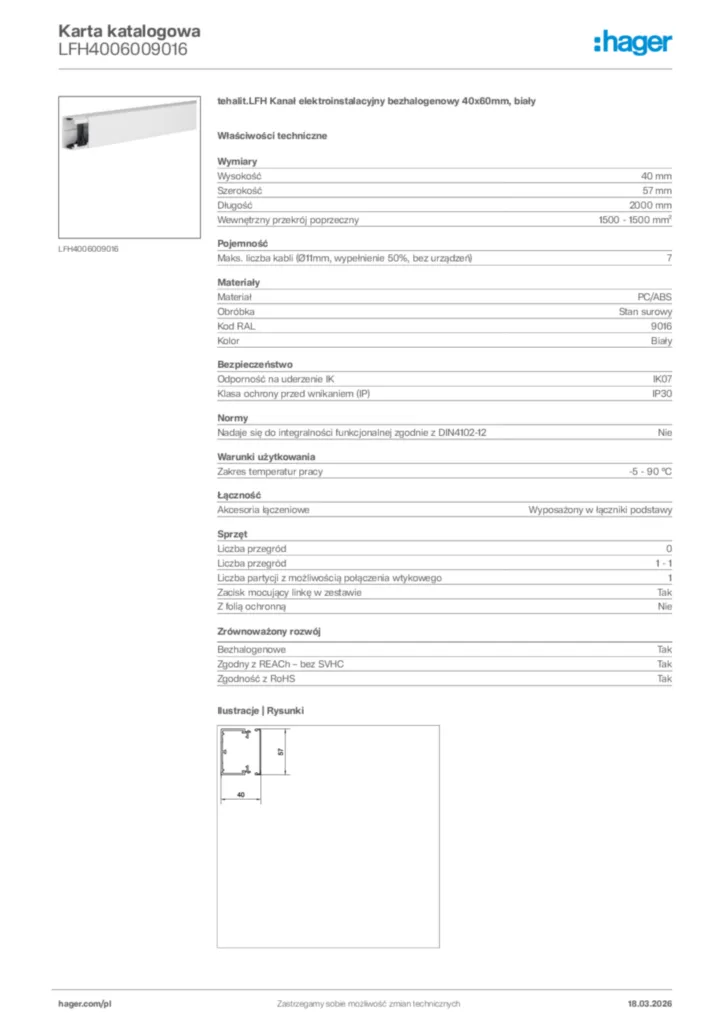Zdjęcie Hager Karta katalogowa LFH4006009016 | Hager Polska
