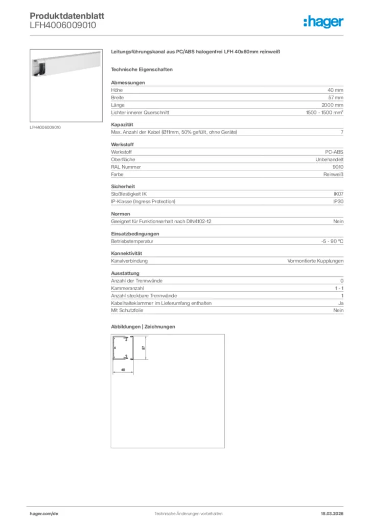 Bild Hager Produktdatenblatt LFH4006009010 | Hager Deutschland