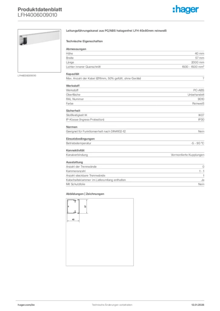 Bild Hager Produktdatenblatt LFH4006009010 | Hager Deutschland