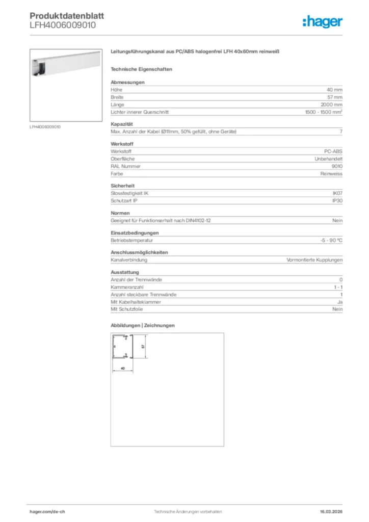 Bild Hager Produktdatenblatt LFH4006009010 | Hager Schweiz