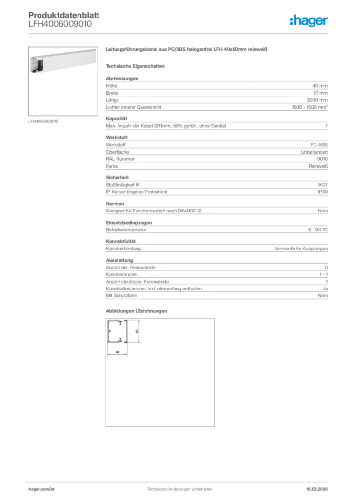 Bild Hager Produktdatenblatt LFH4006009010 | Hager Deutschland