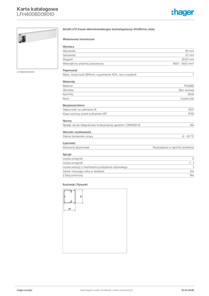 Zdjęcie Hager Karta katalogowa LFH4006009010 | Hager Polska