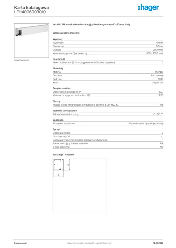 Zdjęcie Hager Karta katalogowa LFH4006009010 | Hager Polska