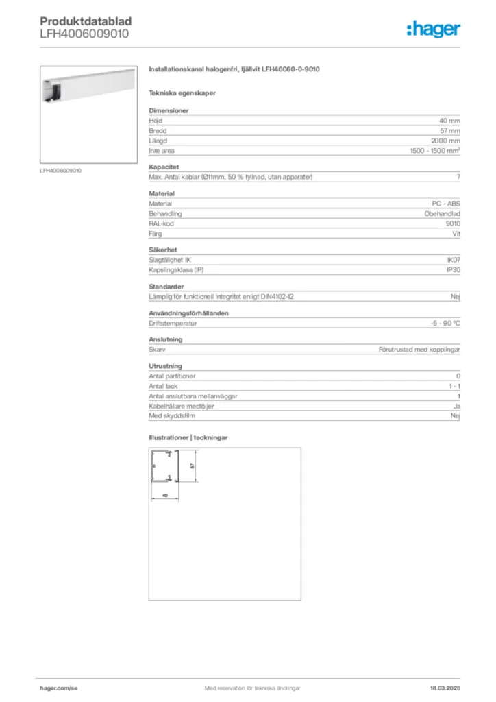 Bild Hager Produktdatablad LFH4006009010 | Hager Sverige