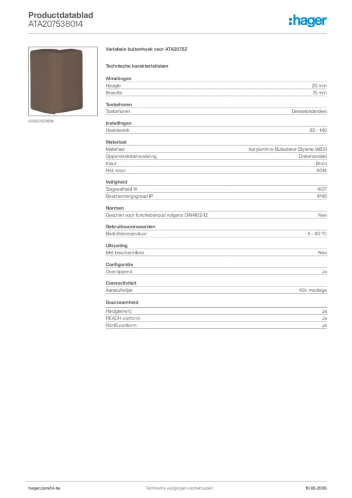 Afbeelding Hager Productdatablad ATA207538014 | Hager Belgium