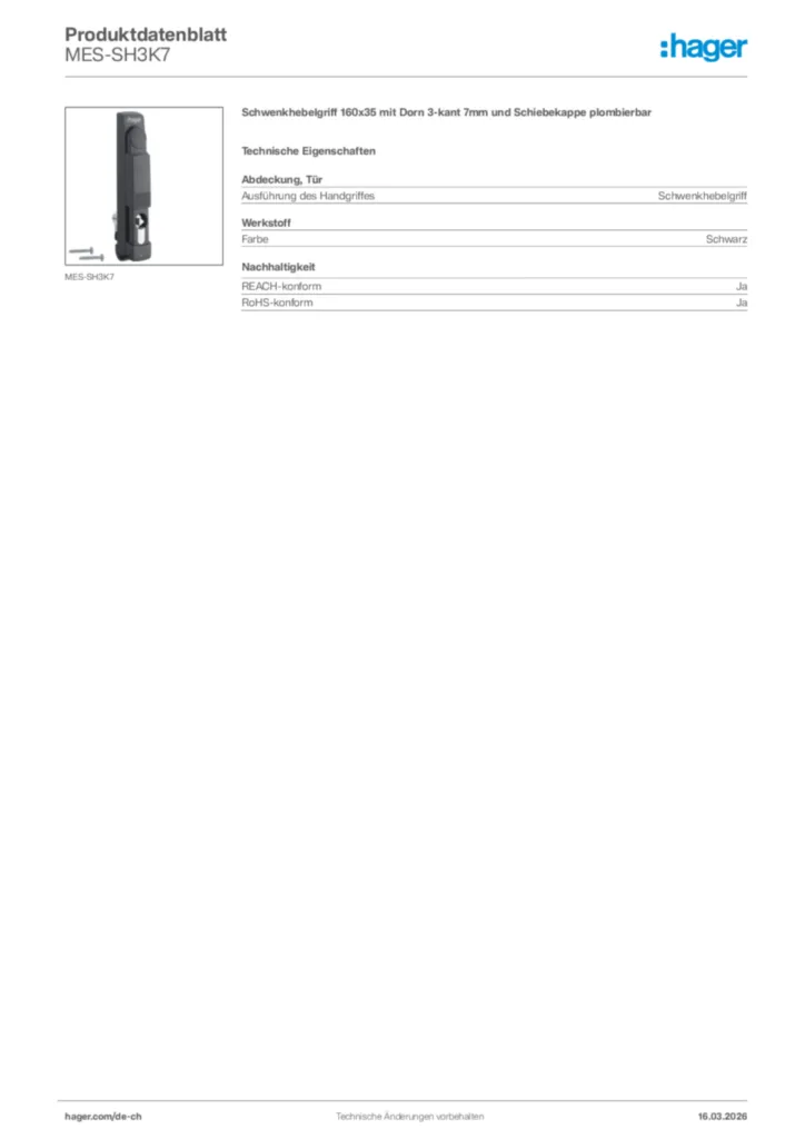 Bild Hager Produktdatenblatt MES-SH3K7 | Hager Schweiz