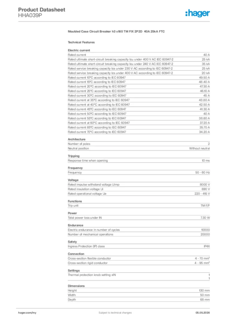 Image Hager Product data sheet HHA039P  | Hager