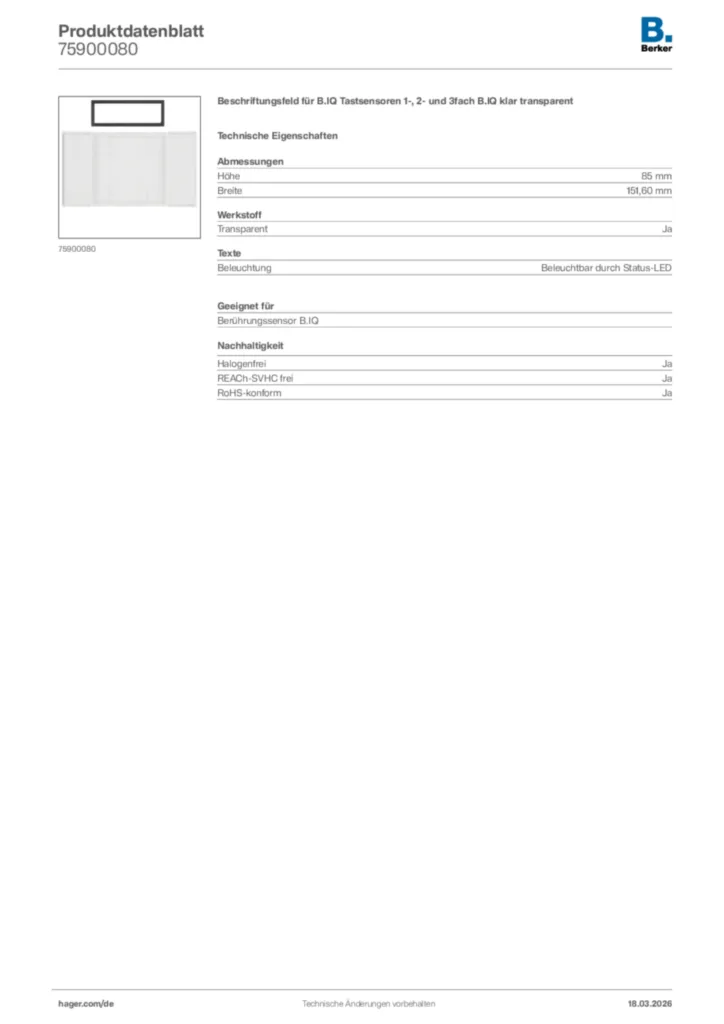 Bild Berker Produktdatenblatt 75900080 | Hager Deutschland