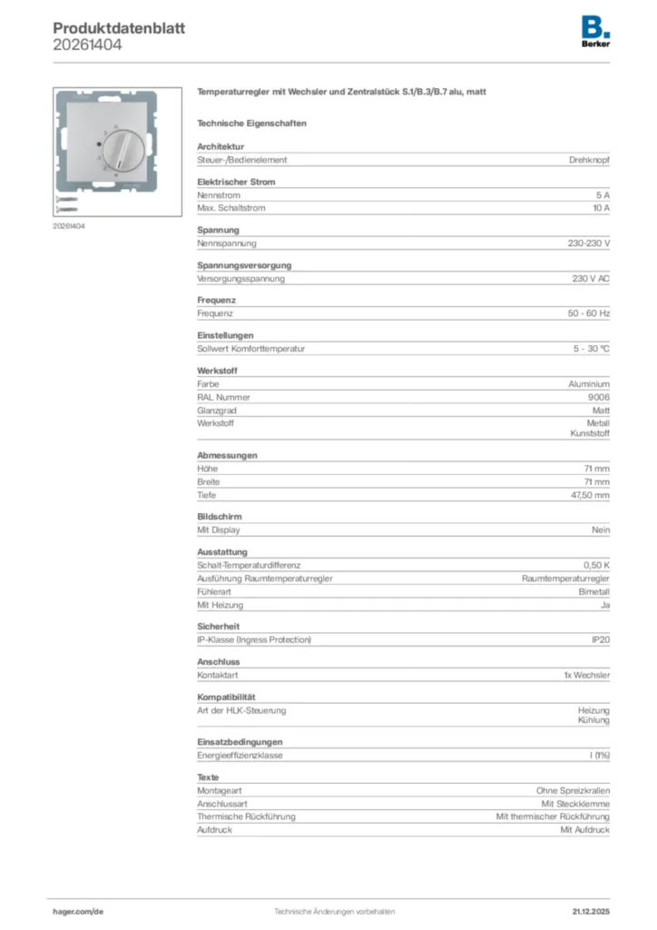 Bild Berker Produktdatenblatt 20261404 | Hager Deutschland