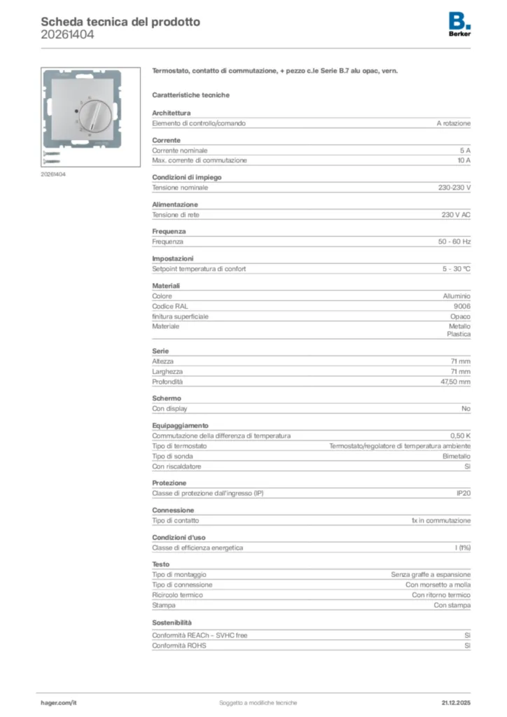 Immagine Berker Scheda tecnica del prodotto 20261404 | Hager Italia