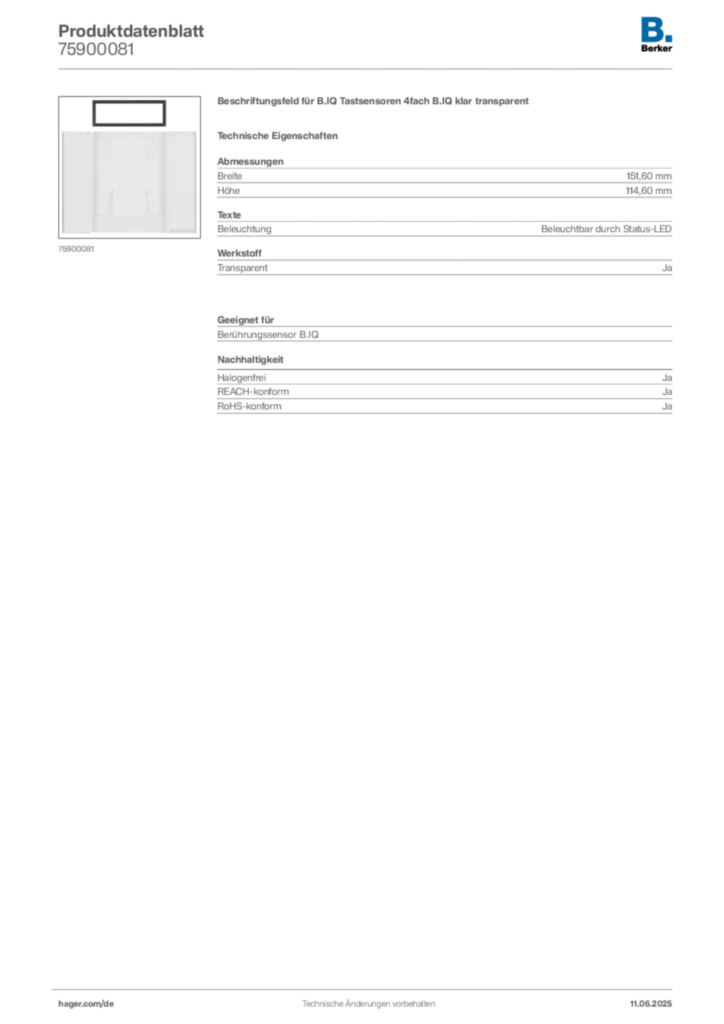 Bild Berker Produktdatenblatt 75900081 | Hager Deutschland