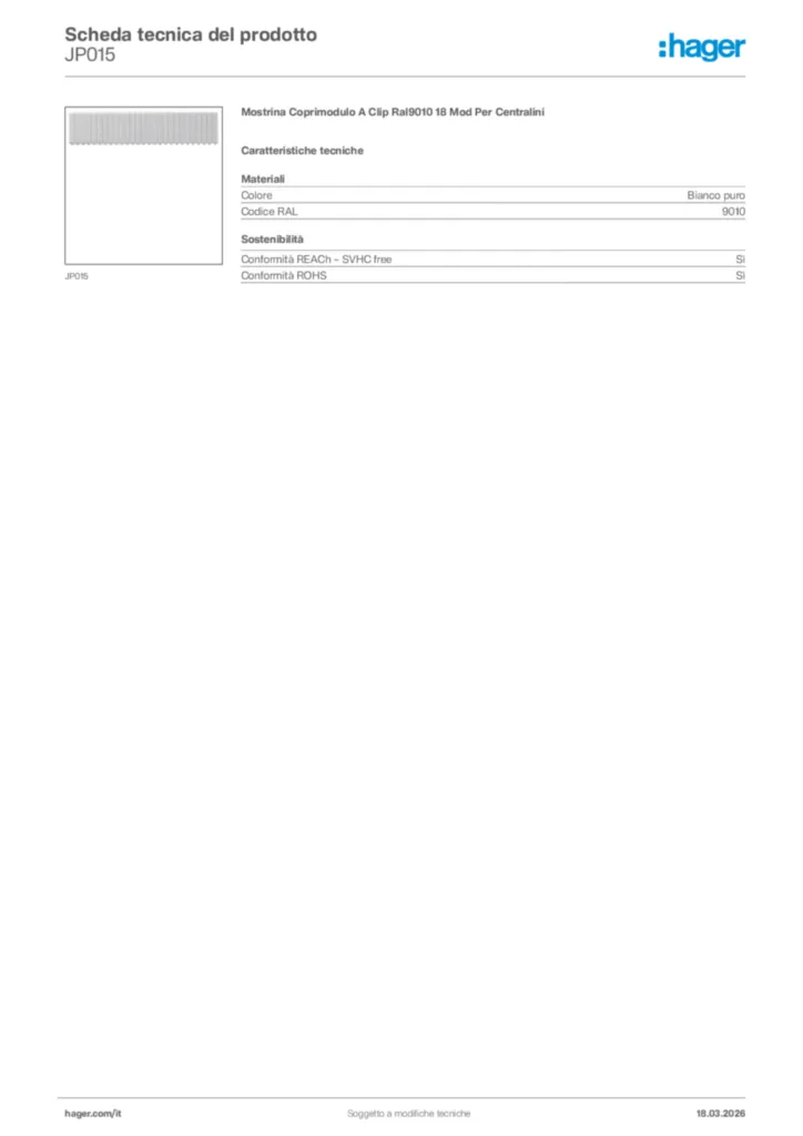 Immagine Hager Scheda tecnica del prodotto JP015 | Hager Italia