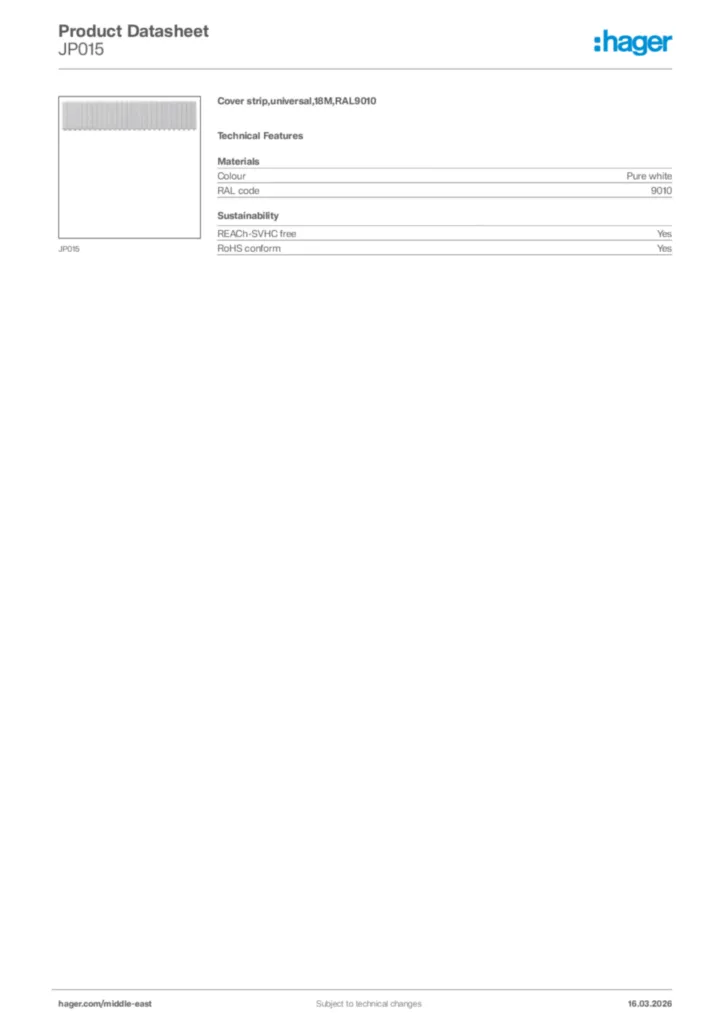 Image Hager Product data sheet JP015  | Hager