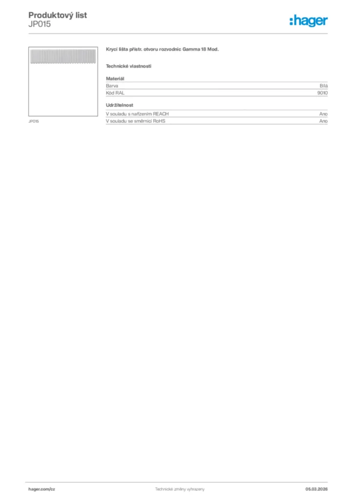 Obrázek Hager Product data sheet JP015 | Hager