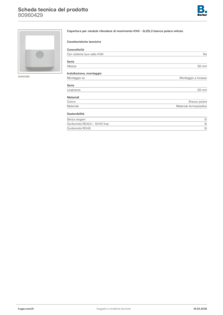 Immagine Berker Scheda tecnica del prodotto 80960429 | Hager Italia