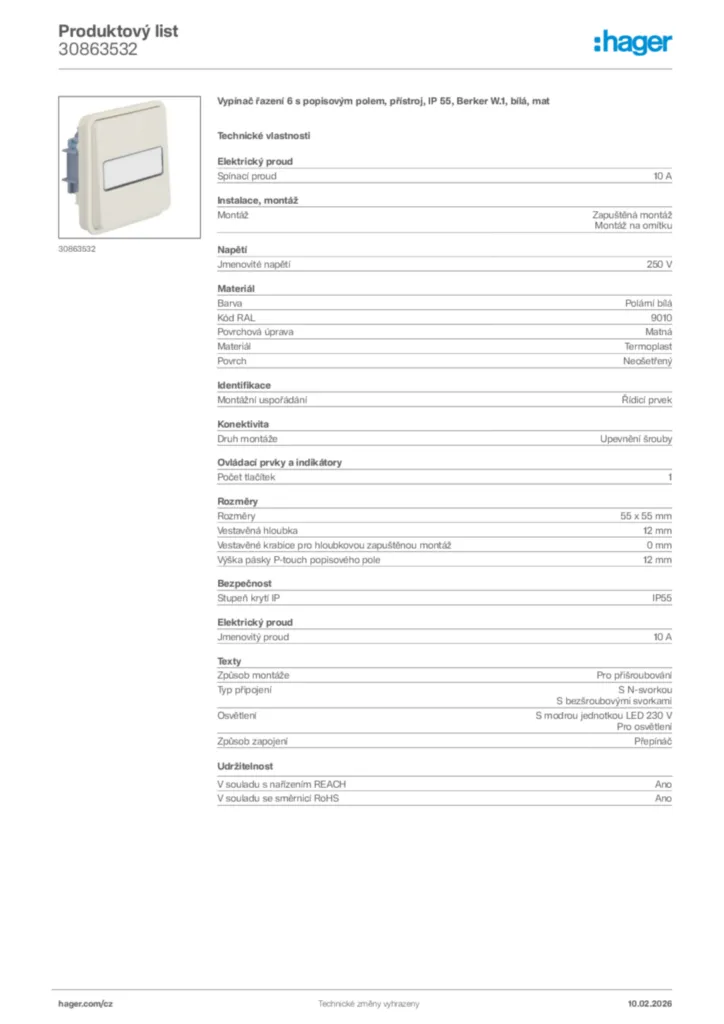 Obrázek Hager Product data sheet 30863532 | Hager